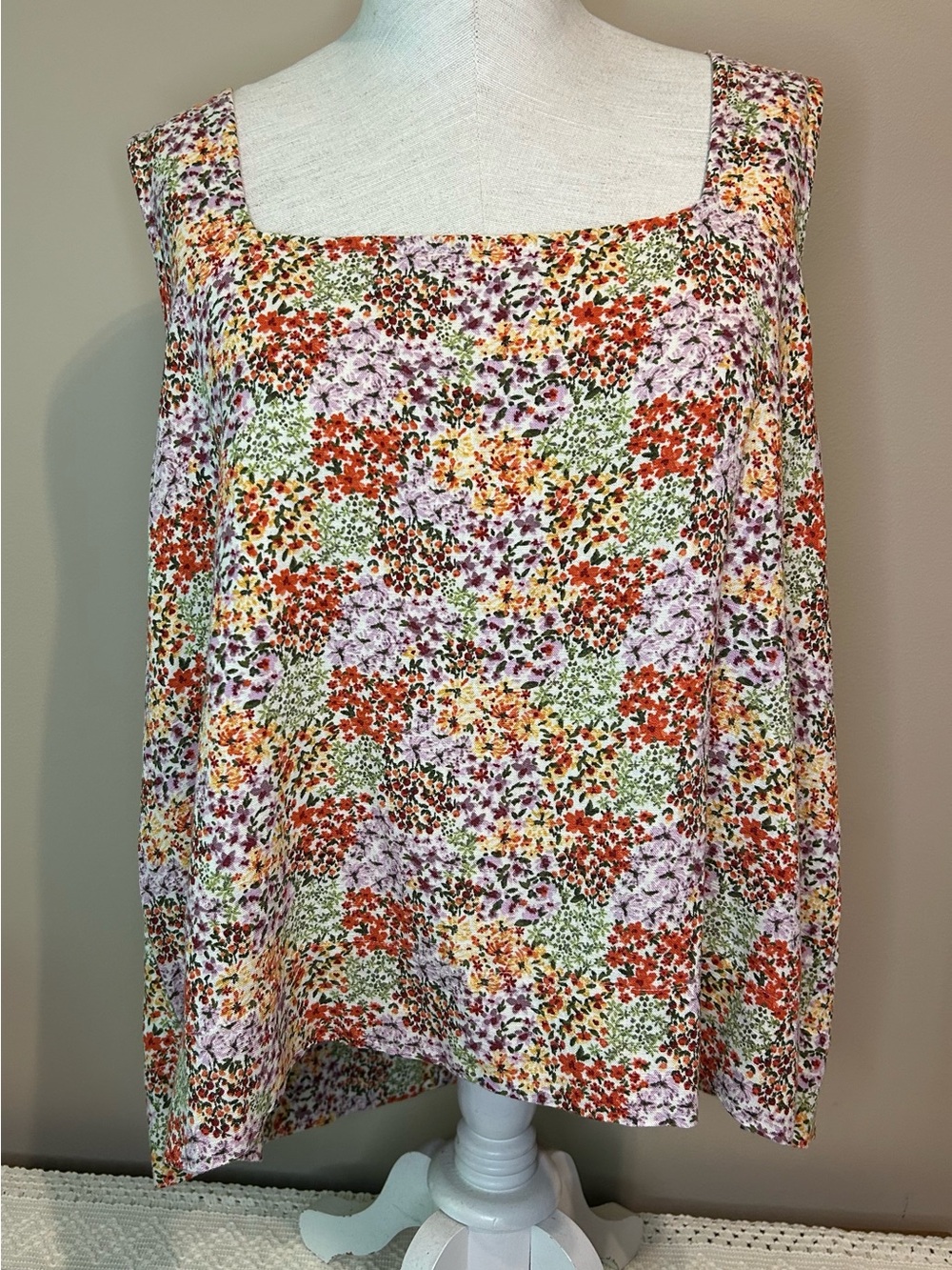 LC Lauren Conrad Floral Square-Neck Camisole in Orange, Green, Purple